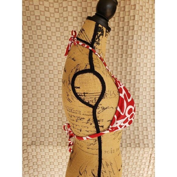 Women's Bikini Swimwear Strappy Padded Bikini Swim Top Red White Small - Picture 4 of 9